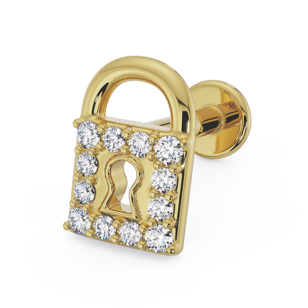 Diamond Lock and Key Charm, Solid Lock in 14K White Gold