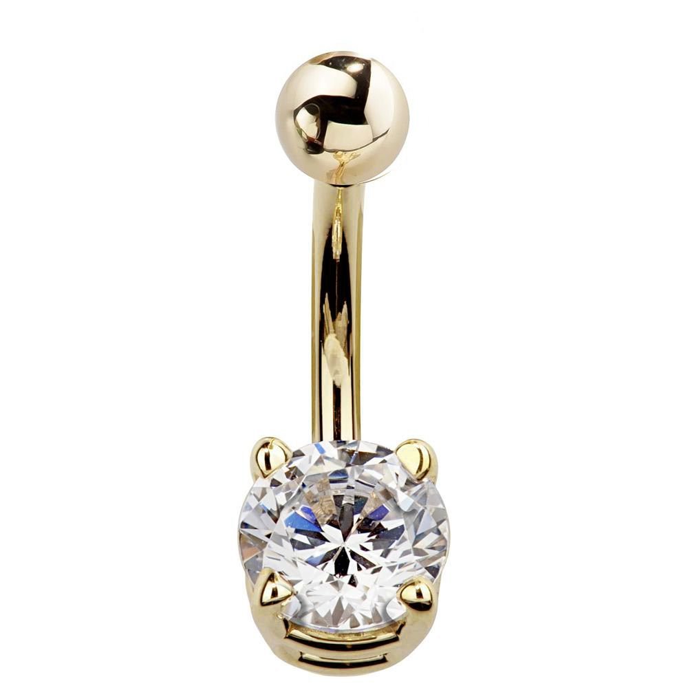 Round Solitaire Cubic Zirconia 14k Gold Navel Ring