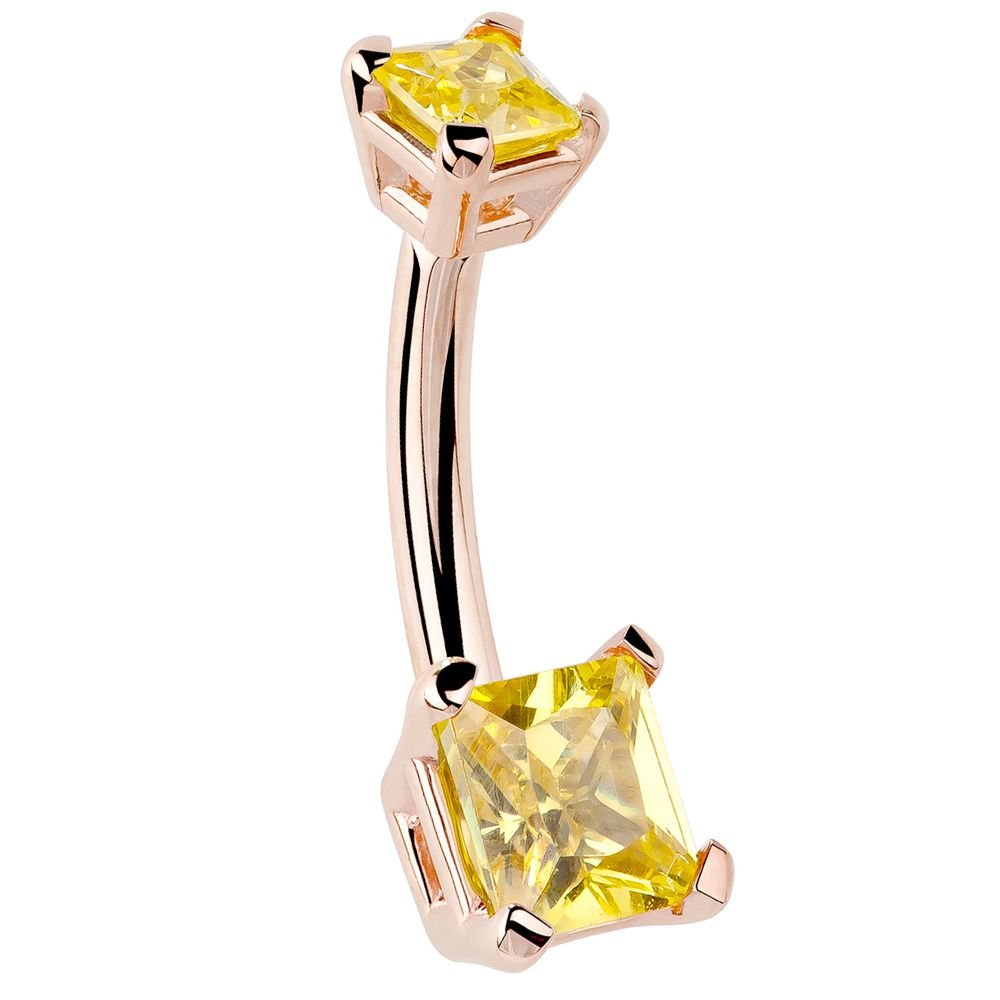 Citrine Cubic Zirconia Princess-Cut 14K Gold Navel Ring