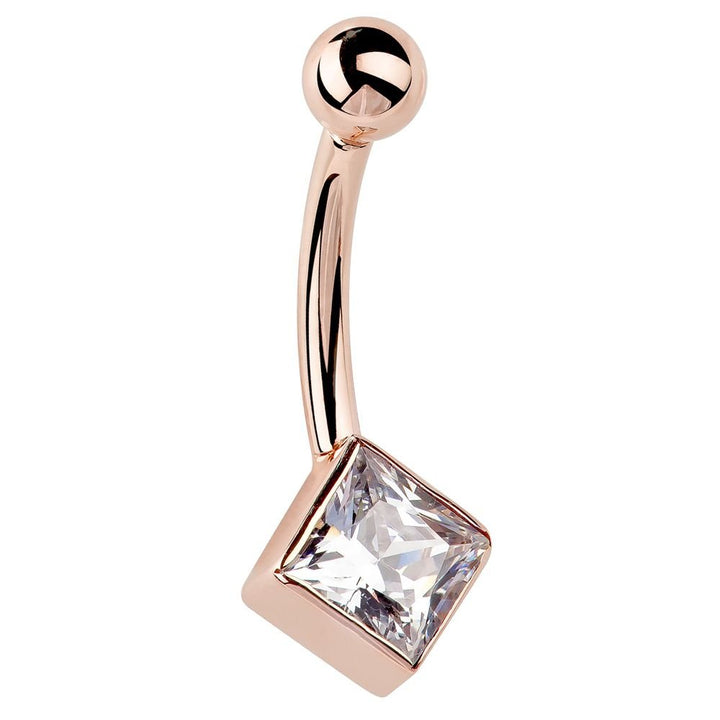 Maribelle Princess Cut CZ Bezel 14K Gold Navel Ring