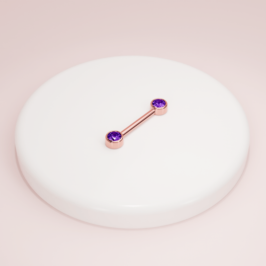 4mm Amethyst Bezel 14K Gold Nipple Barbell