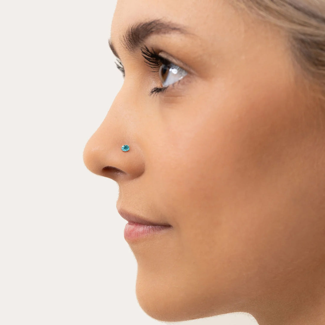 3mm Lumina 3-Prong Aqua Diamond Nose Ring