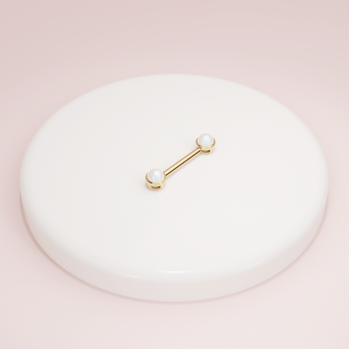 White Akoya Pearl 14K Gold Nipple Barbell