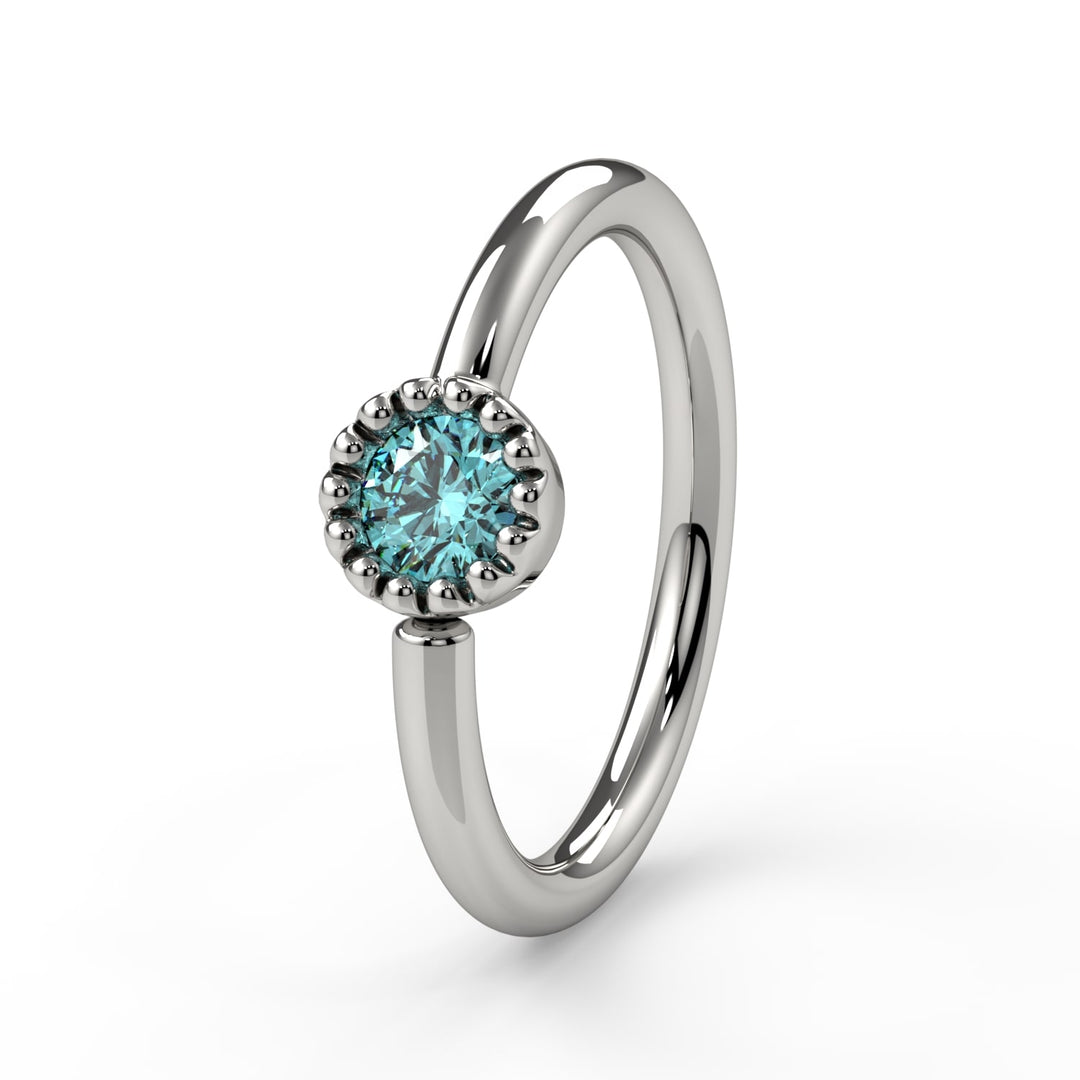 Aqua Diamond Perlagé Fixed Bead Ring Side Facing