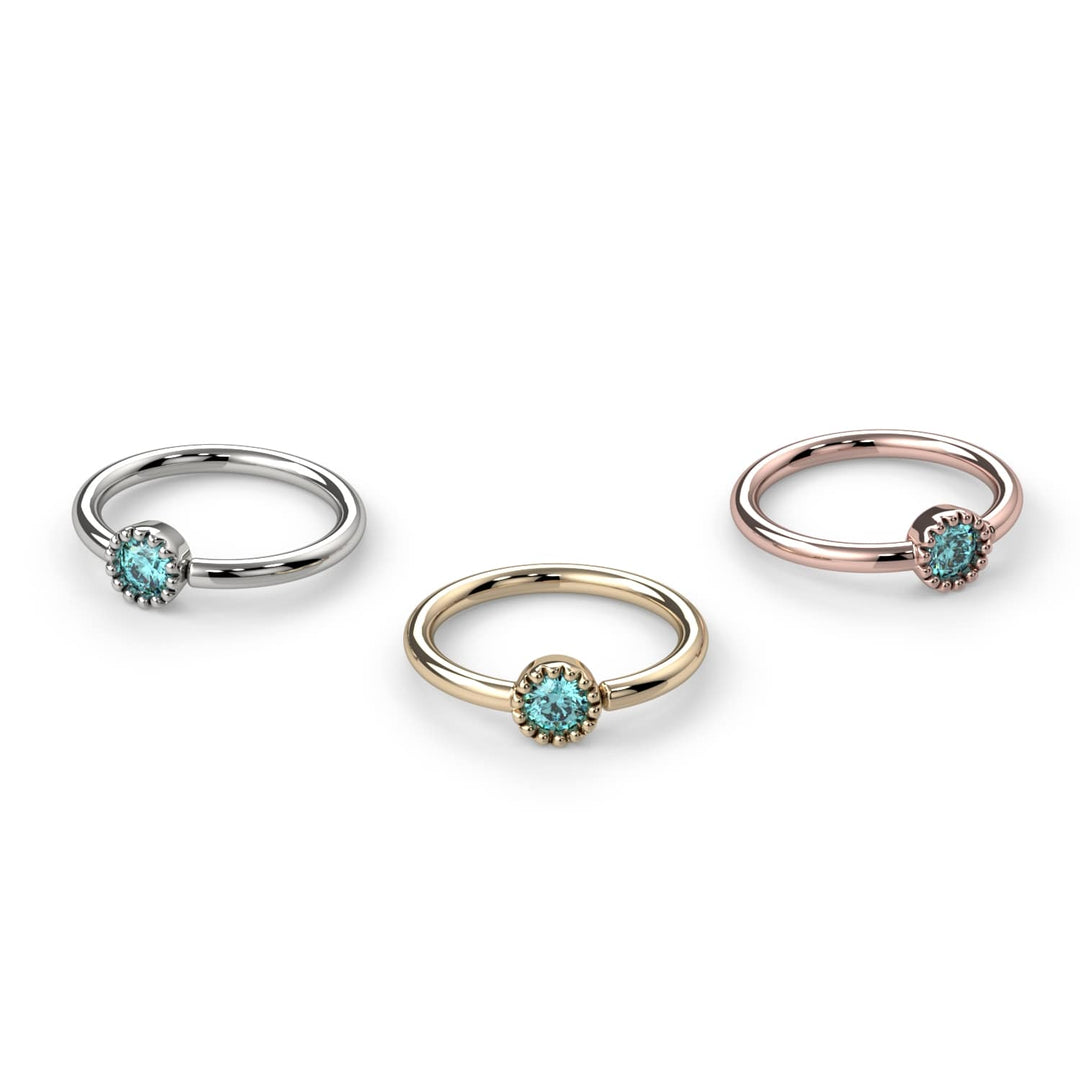 Aqua Diamond Perlagé Fixed Bead Ring Side Facing