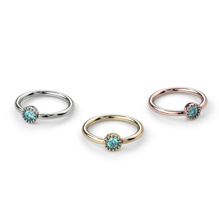 Aqua Diamond Perlagé Fixed Bead Ring Side Facing