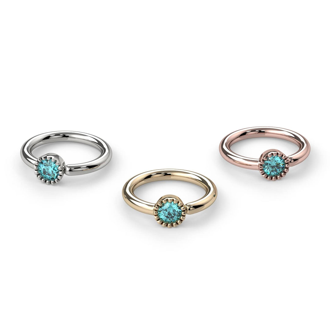 Aqua Diamond Perlagé Fixed Bead Ring Side Facing