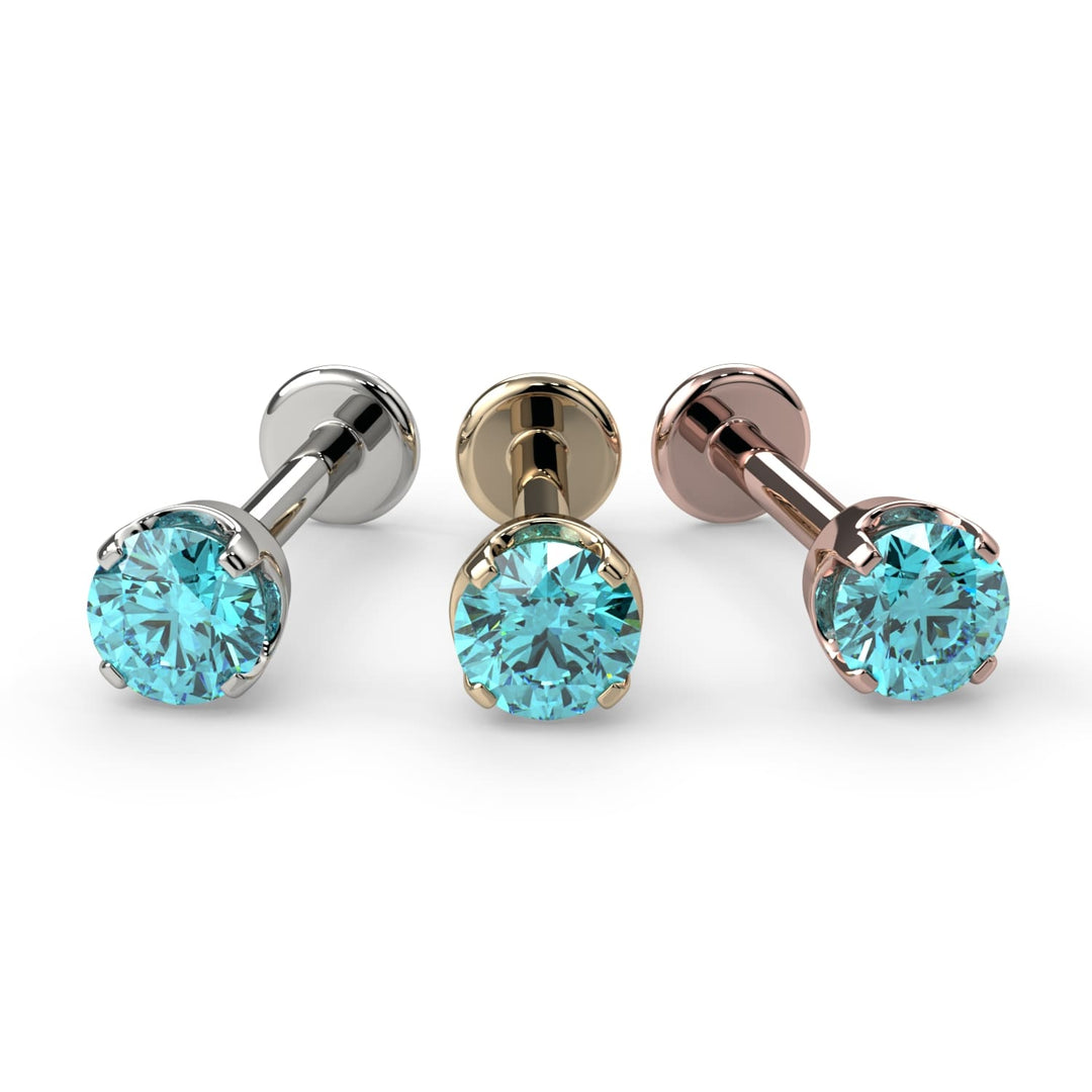 3mm Aqua Diamond Prong Flat Back Stud