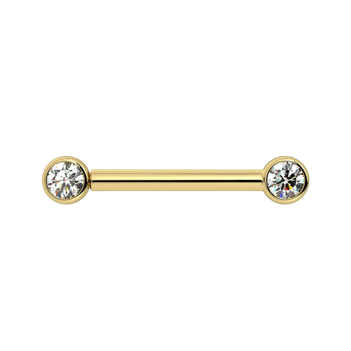 3mm Cubic Zirconia Bezel 14K Gold Nipple Barbell