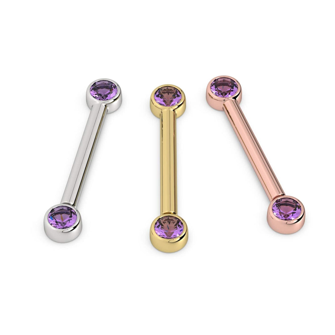 3mm Amethyst Bezel 14K Gold Nipple Barbell