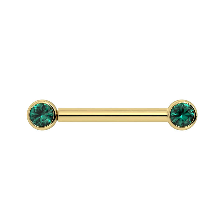 3mm Emerald Bezel 14K Gold Nipple Barbell