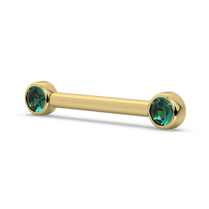 3mm Emerald Bezel 14K Gold Nipple Barbell