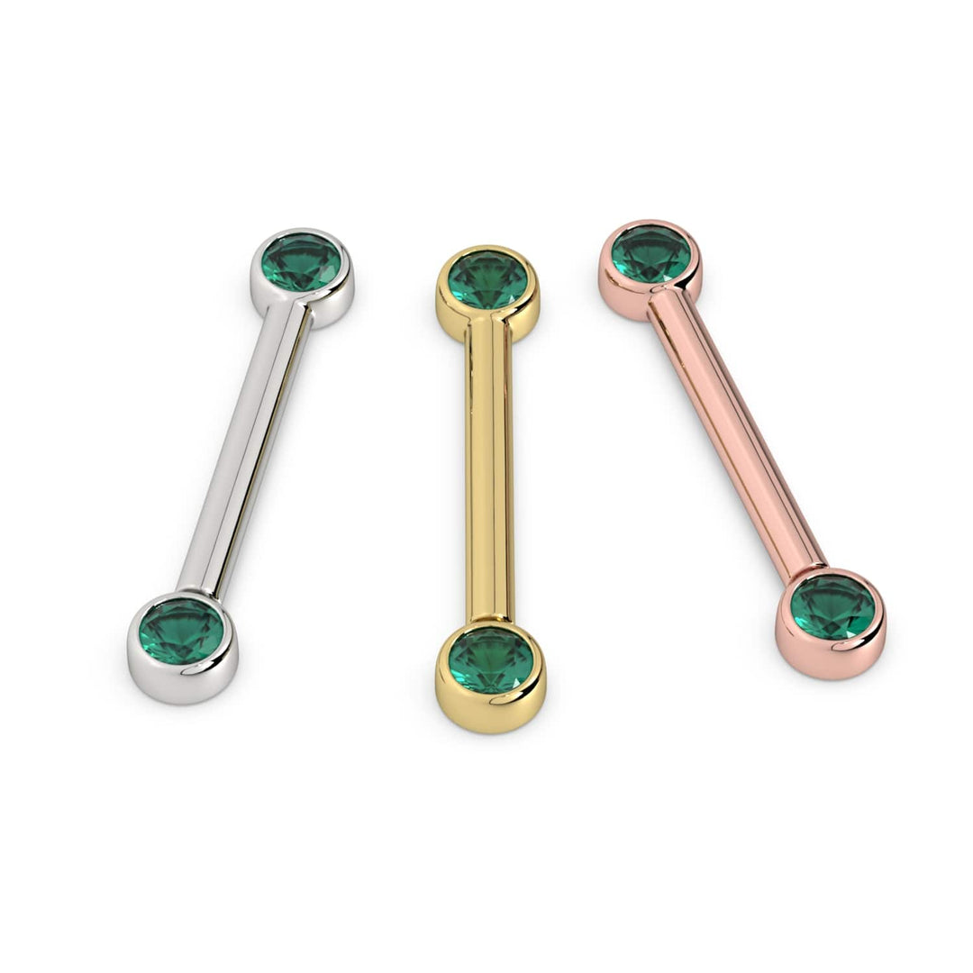 3mm Emerald Bezel 14K Gold Nipple Barbell