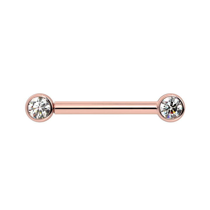 3mm Diamond Bezel 14K Gold Nipple Barbell