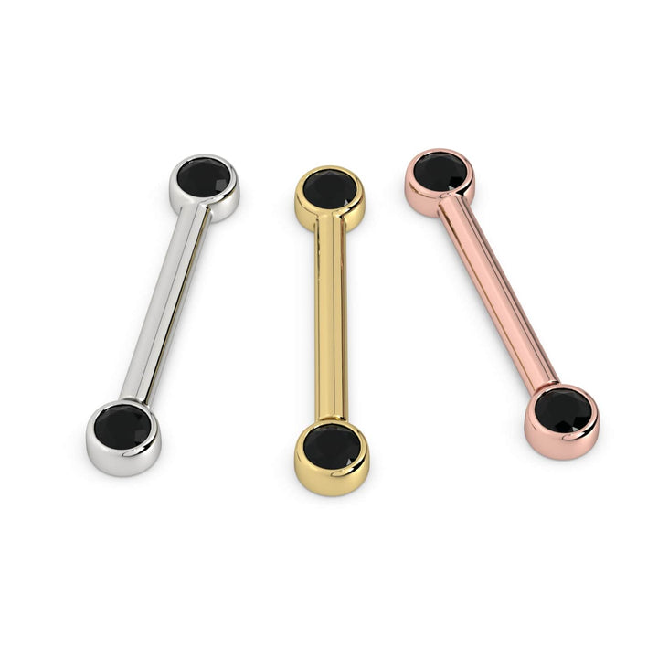 3mm Black Diamond Bezel 14K Gold Nipple Barbell