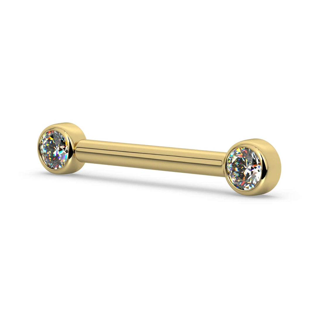 3mm Cubic Zirconia Bezel 14K Gold Nipple Barbell