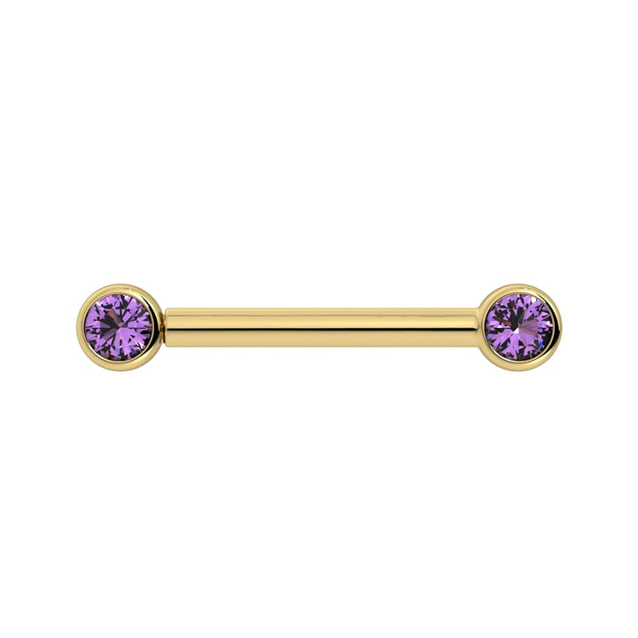 3mm Amethyst Bezel 14K Gold Nipple Barbell