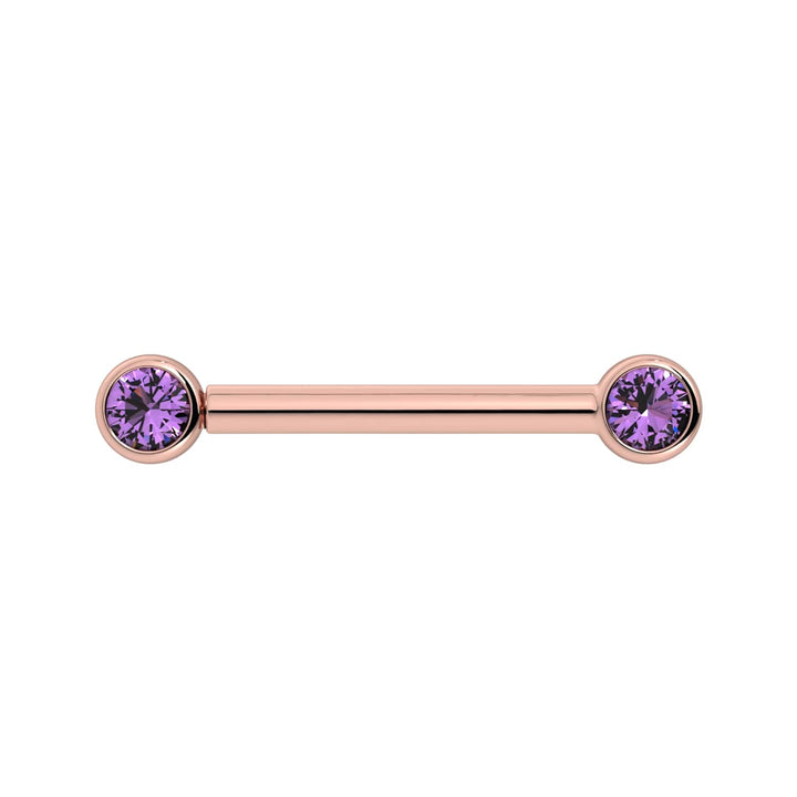 3mm Amethyst Bezel 14K Gold Nipple Barbell