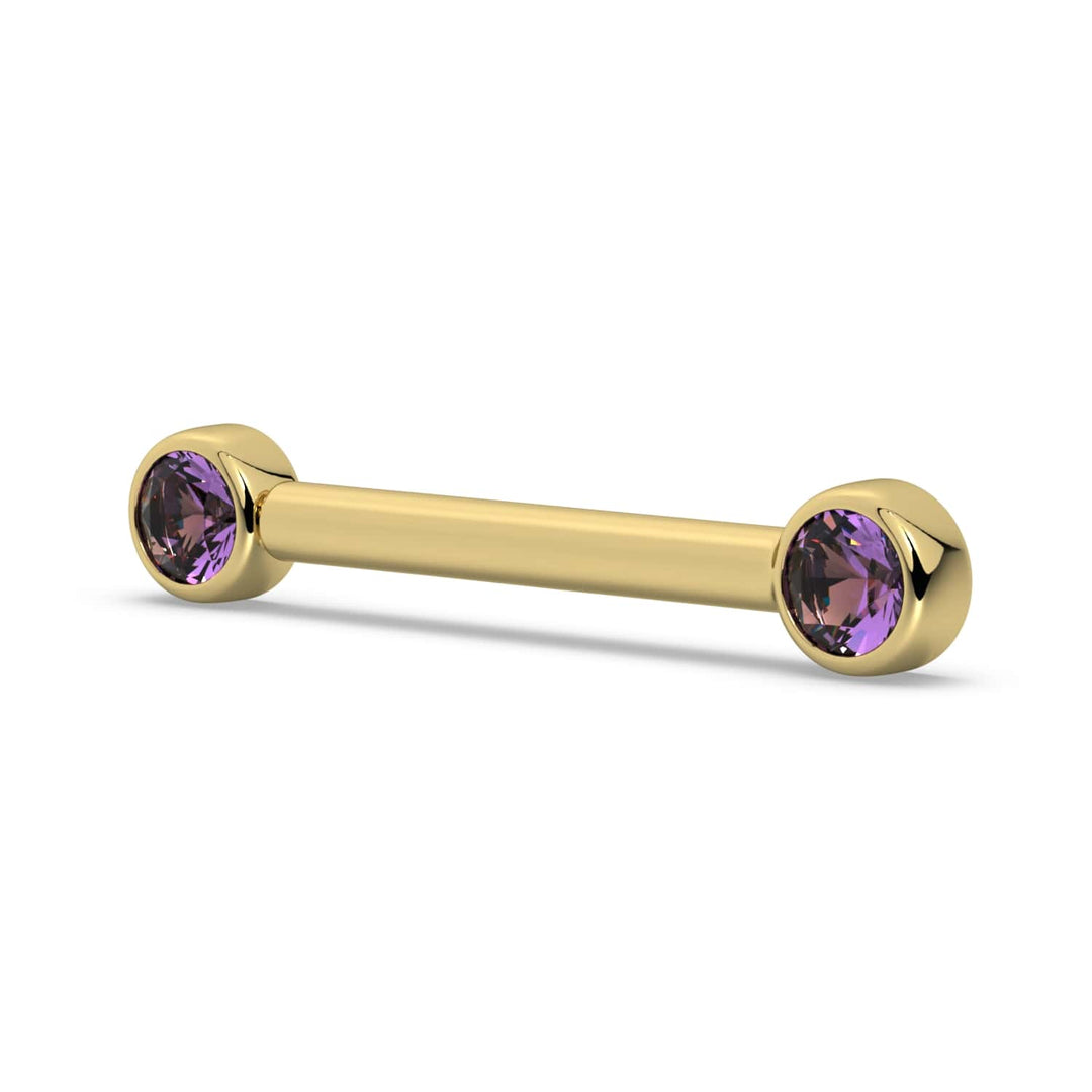 3mm Amethyst Bezel 14K Gold Nipple Barbell