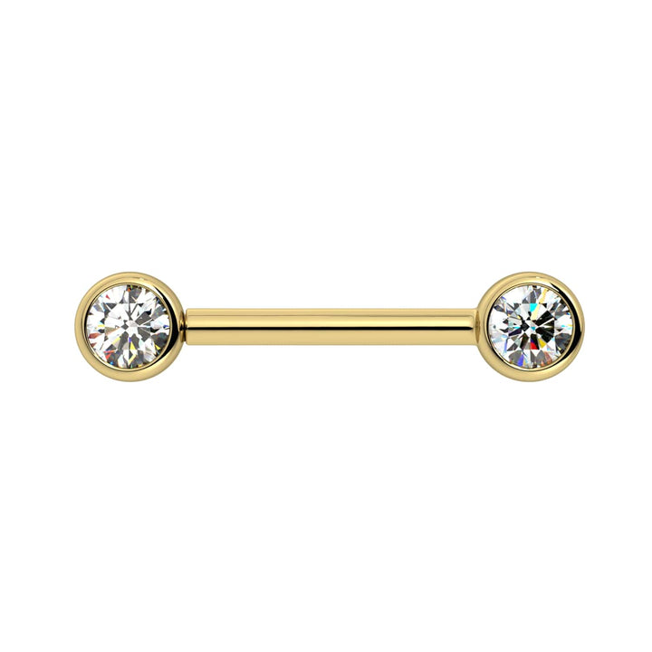 4mm Cubic Zirconia Bezel 14K Gold Nipple Barbell