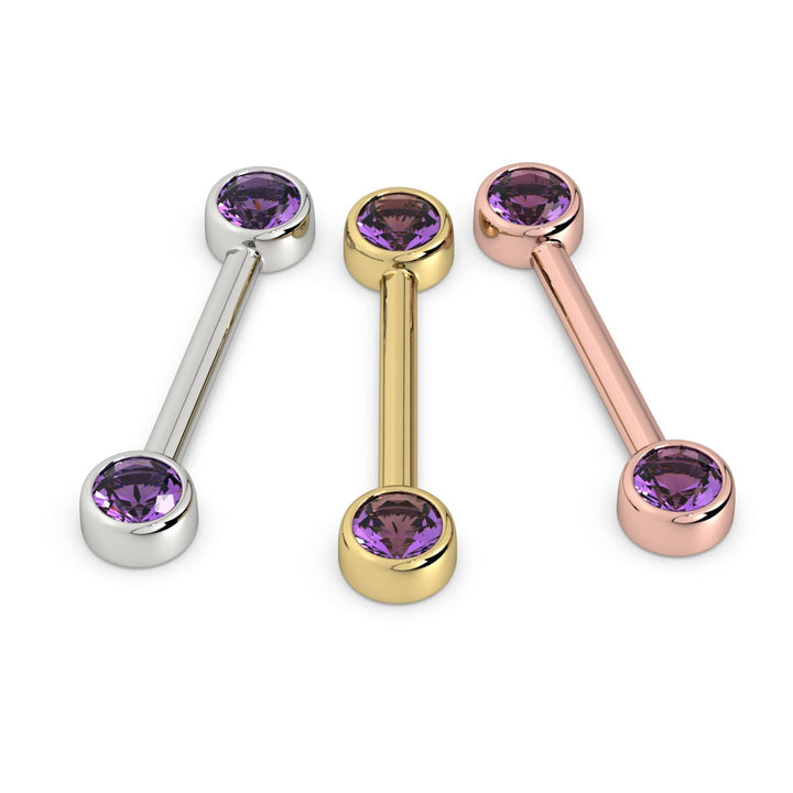 4mm Amethyst Bezel 14K Gold Nipple Barbell