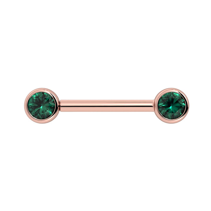 4mm Emerald Bezel 14K Gold Nipple Barbell