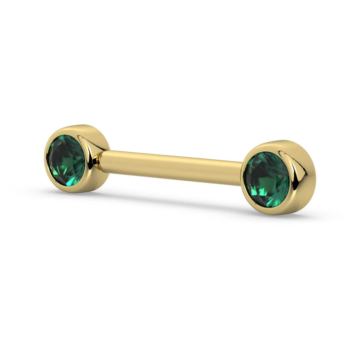 4mm Emerald Bezel 14K Gold Nipple Barbell