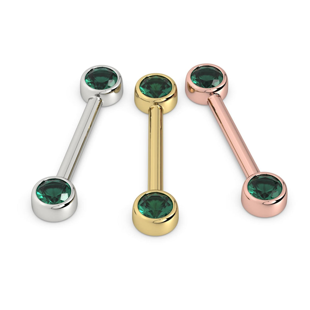 4mm Emerald Bezel 14K Gold Nipple Barbell