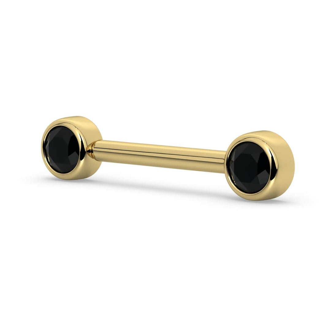 4mm Black Diamond Bezel 14K Gold Nipple Barbell