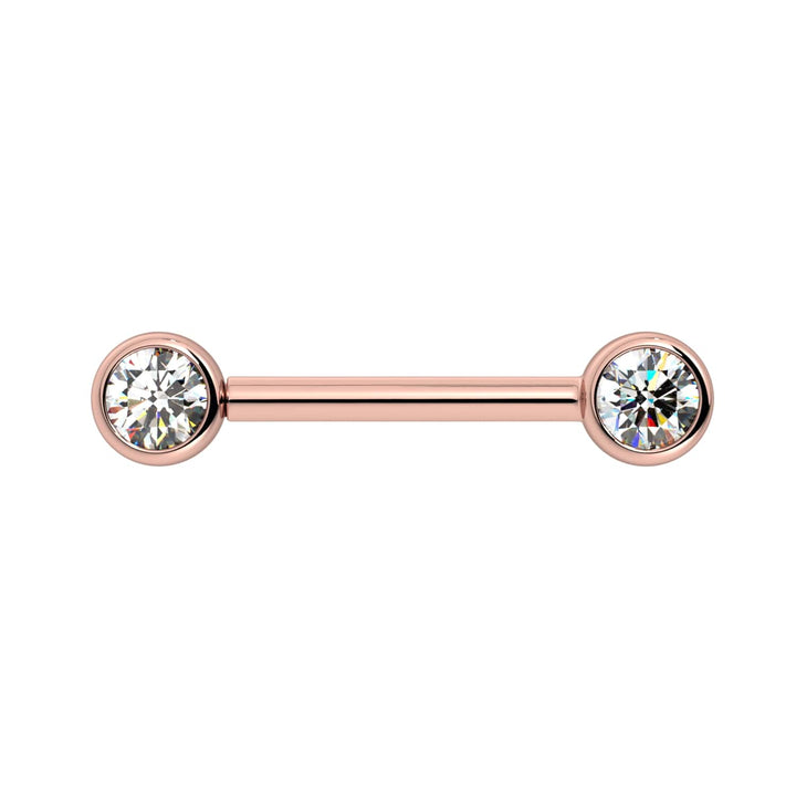 4mm Diamond Bezel 14K Gold Nipple Barbell