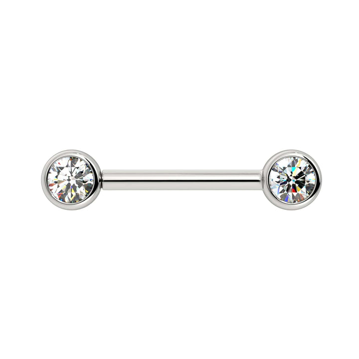 4mm Cubic Zirconia Bezel 14K Gold Nipple Barbell