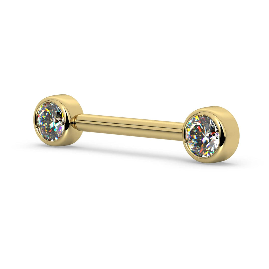 4mm Cubic Zirconia Bezel 14K Gold Nipple Barbell