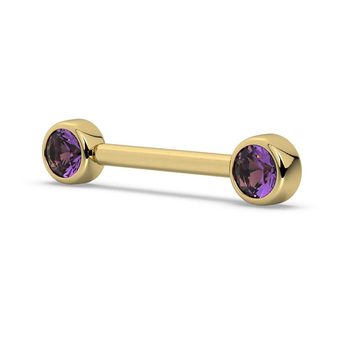 4mm Amethyst Bezel 14K Gold Nipple Barbell