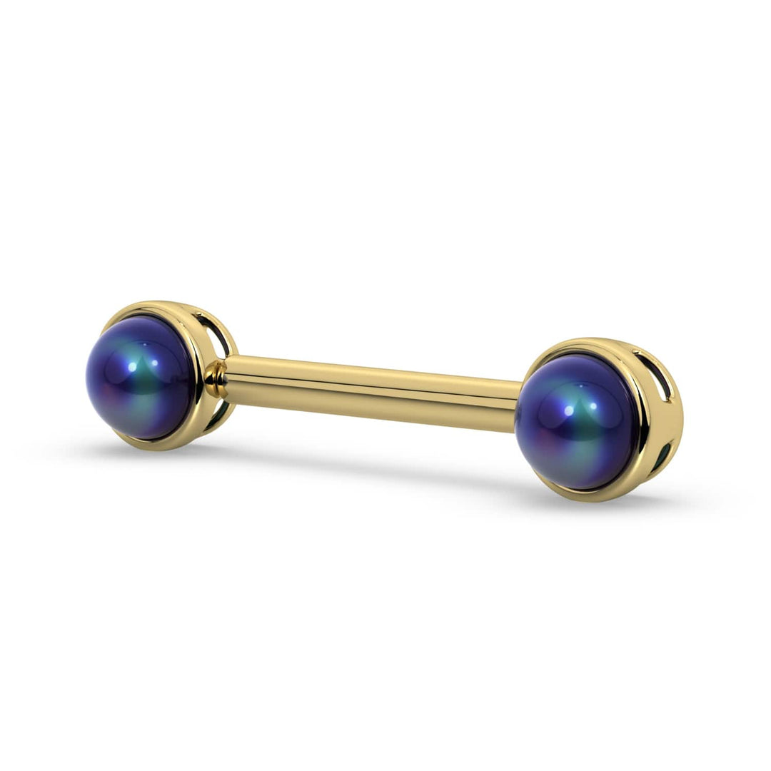 Black Akoya Pearl 14K Gold Nipple Barbell