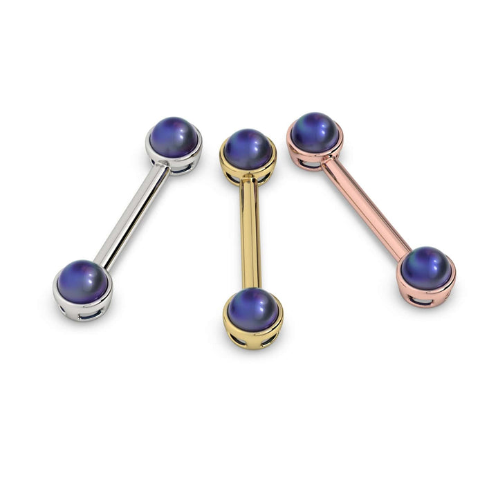 Black Akoya Pearl 14K Gold Nipple Barbell