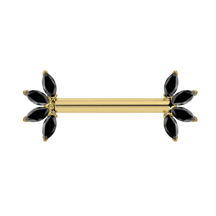 Marquise Black Diamond Fan 14K Gold Nipple Barbell