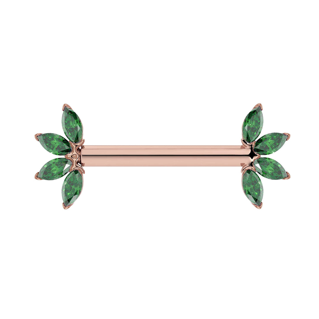 Marquise Emerald Fan 14K Gold Nipple Barbell