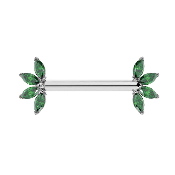 Marquise Emerald Fan 14K Gold Nipple Barbell