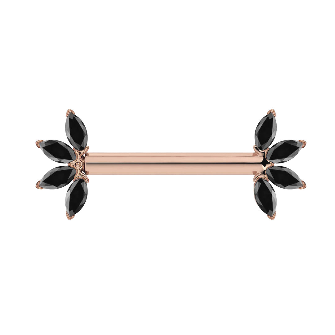 Marquise Black Diamond Fan 14K Gold Nipple Barbell