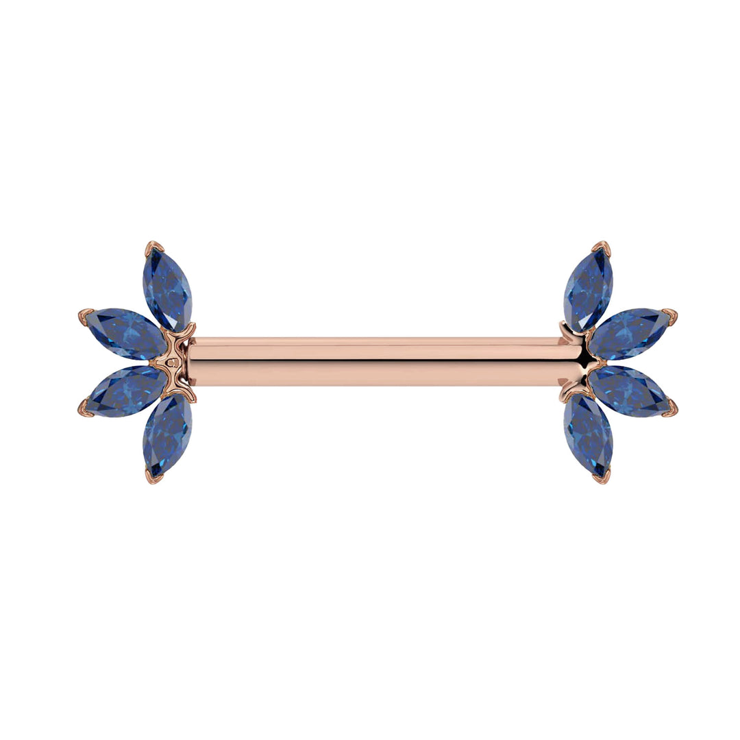 Marquise Sapphire Fan 14K Gold Nipple Barbell