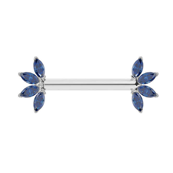 Marquise Sapphire Fan 14K Gold Nipple Barbell