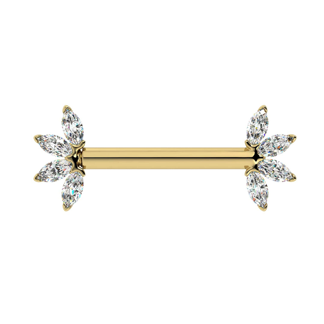 Marquise Diamond Fan 14K Gold Nipple Barbell