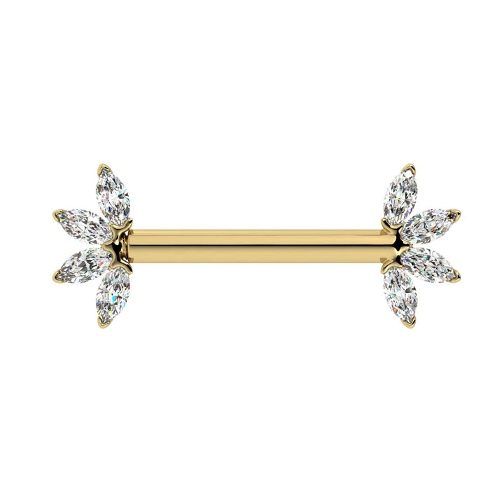 Marquise Cubic Zirconia Fan 14K Gold Nipple Barbell