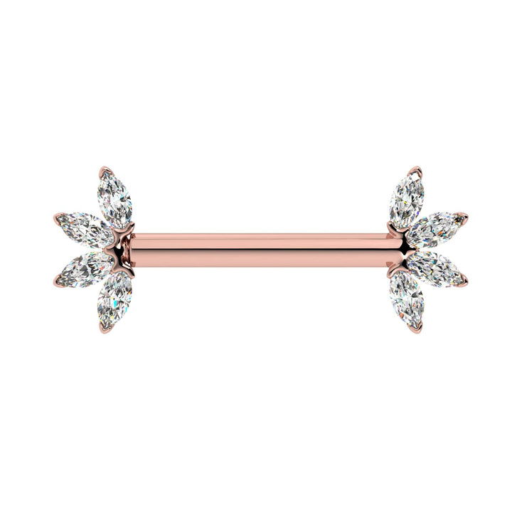 Marquise Diamond Fan 14K Gold Nipple Barbell