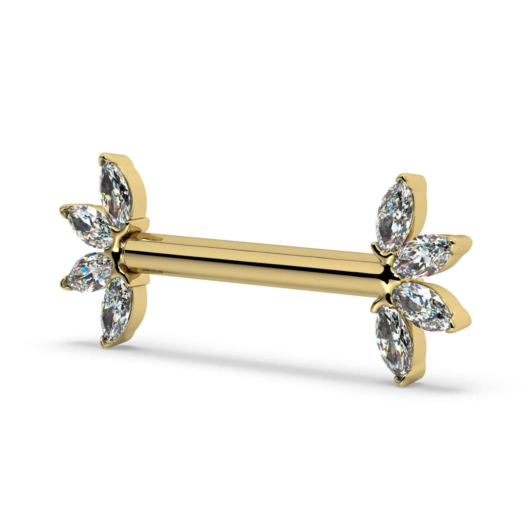 Marquise Diamond Fan 14K Gold Nipple Barbell