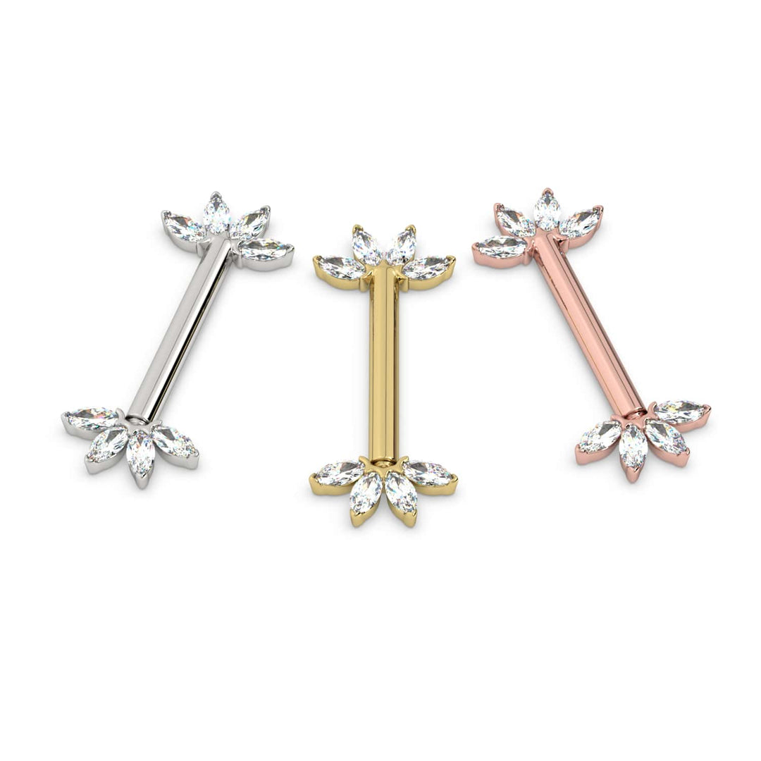 Marquise Diamond Fan 14K Gold Nipple Barbell