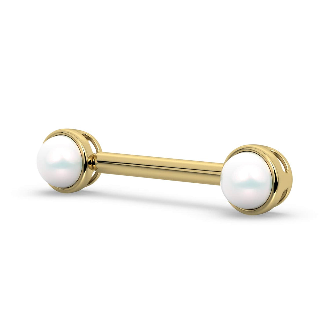 White Akoya Pearl 14K Gold Nipple Barbell