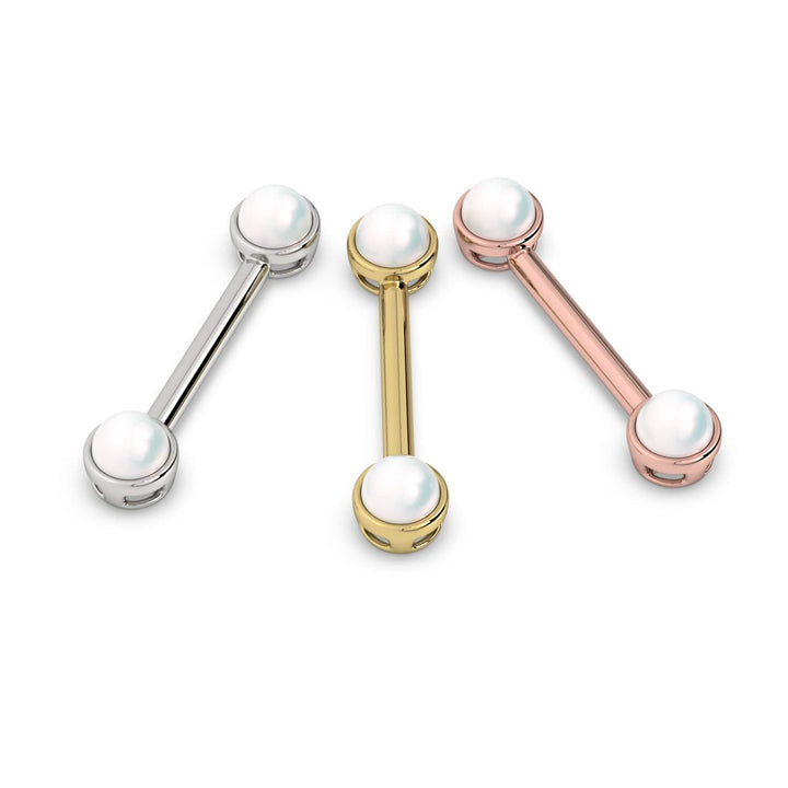 White Akoya Pearl 14K Gold Nipple Barbell