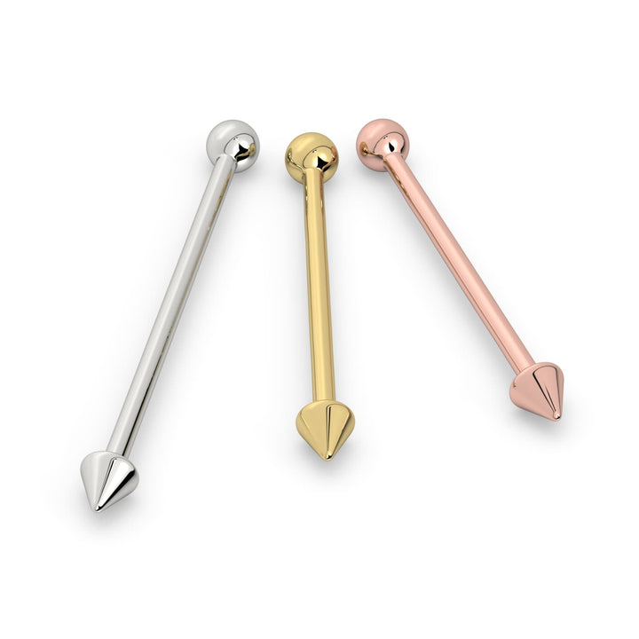 Spike & Ball 14K Gold Industrial Barbell