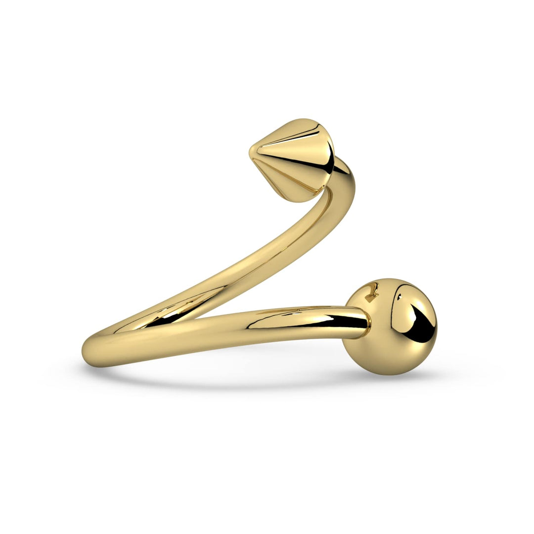 Spike & Ball Twister Spiral Barbell 14k Gold